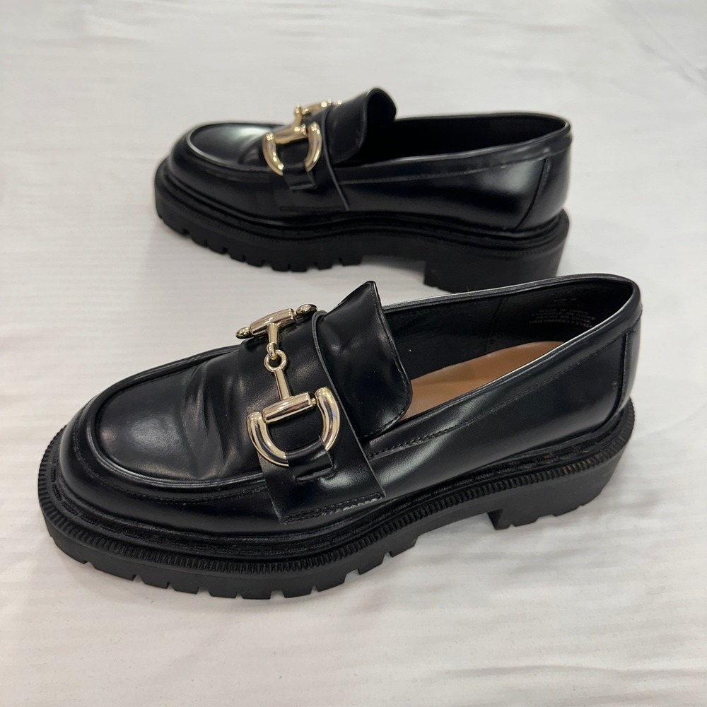 H&M Horsebit Chunky Lug Sole Loafers Womens Size 38 Black Gold Y2K‎ Academia